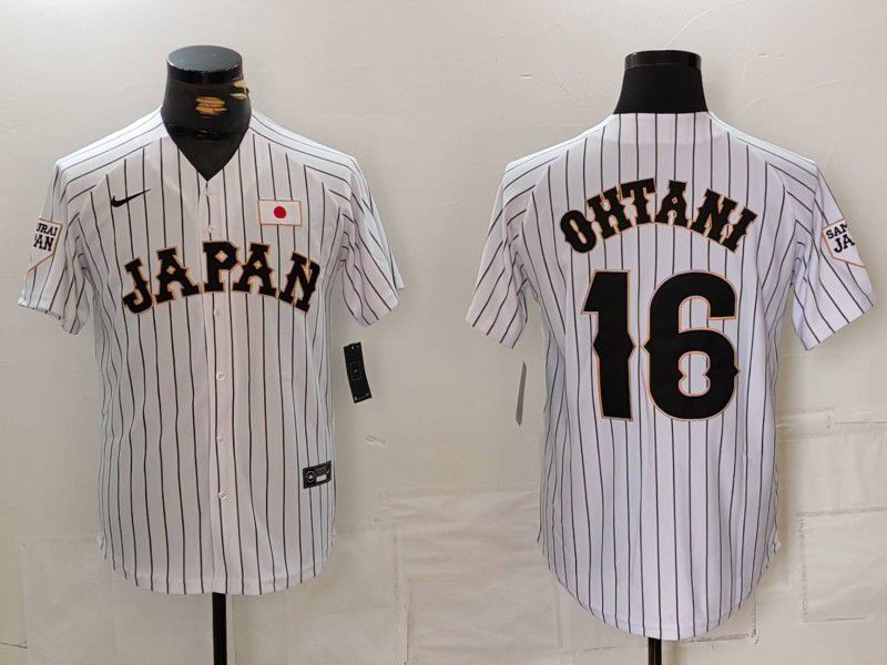 Men 2025 World Cub Japan #16 Ohtani White Stripe Nike MLB Jersey style 10->more jerseys->MLB Jersey